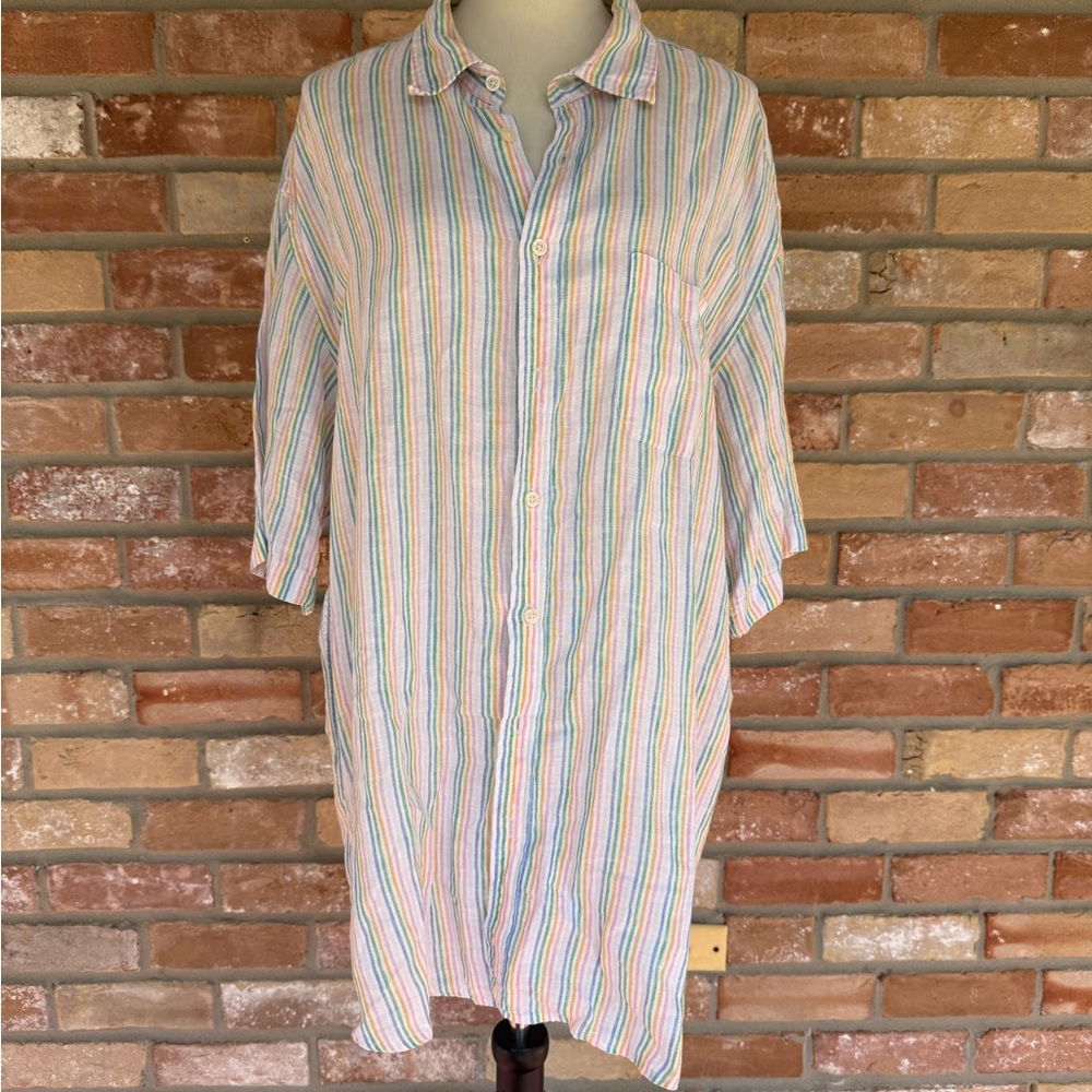 Joseph Turner Men's Multi Stripe Pure 100% Linen Shirt XXL Tall